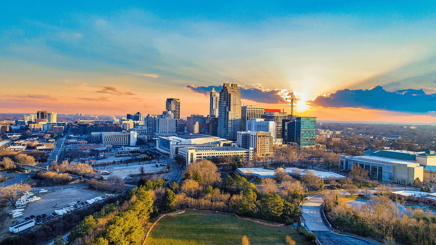 Aerial shot of the Raleigh skyline