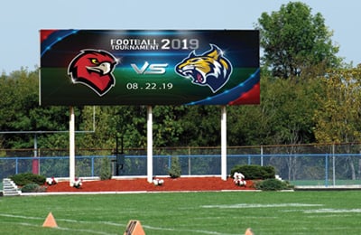 Digital scoreboard on a football field